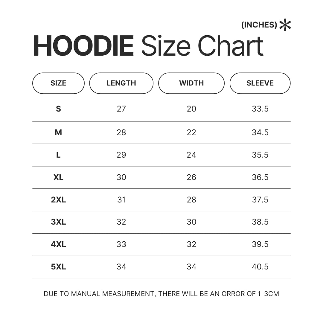 Hoodie Size Chart - Clash Royale Merchandise