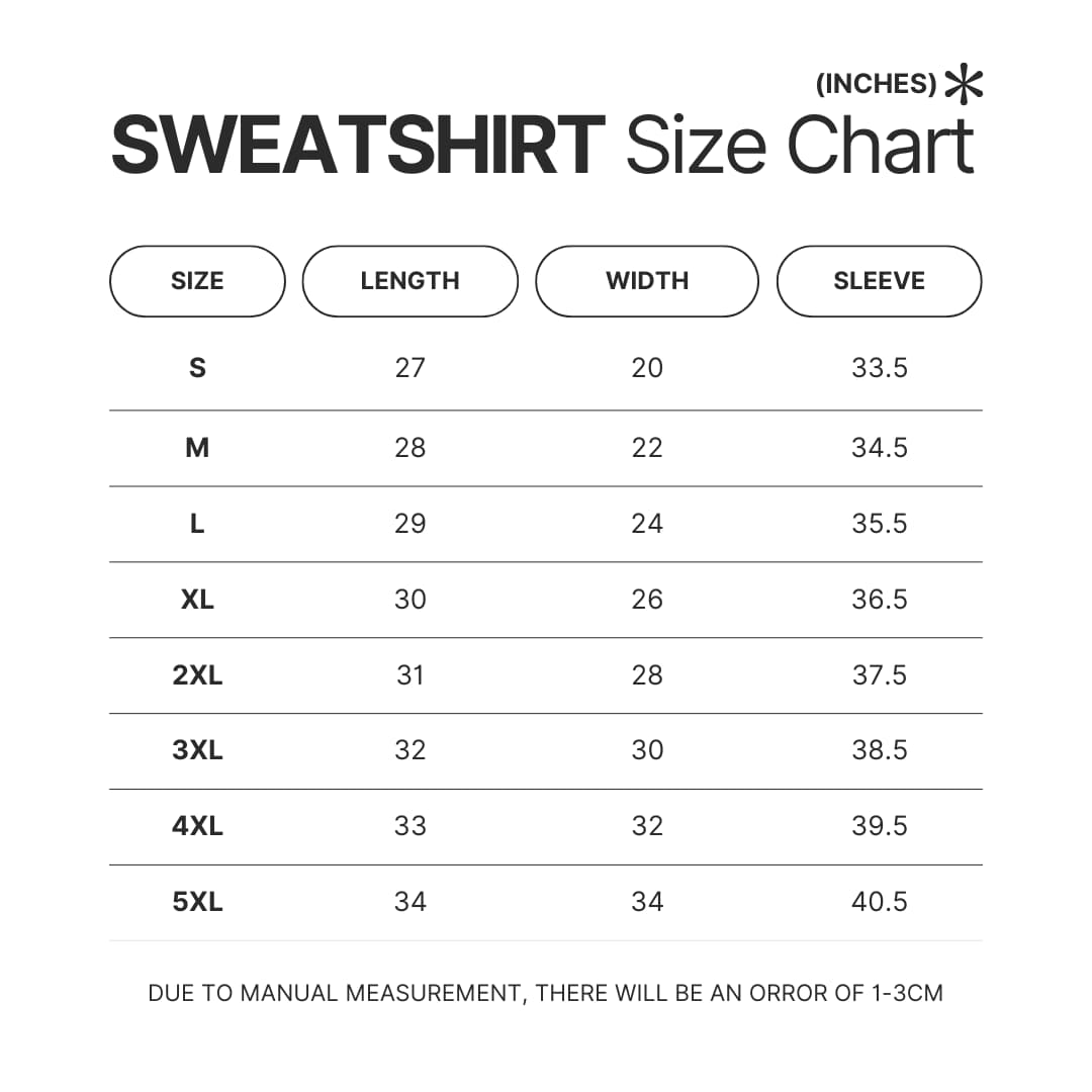 Sweatshirt Size Chart - Clash Royale Merchandise